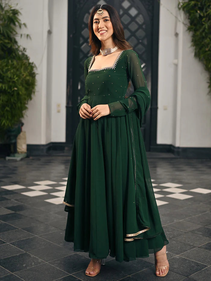 Viyanka Phoolkari Green Anarkali