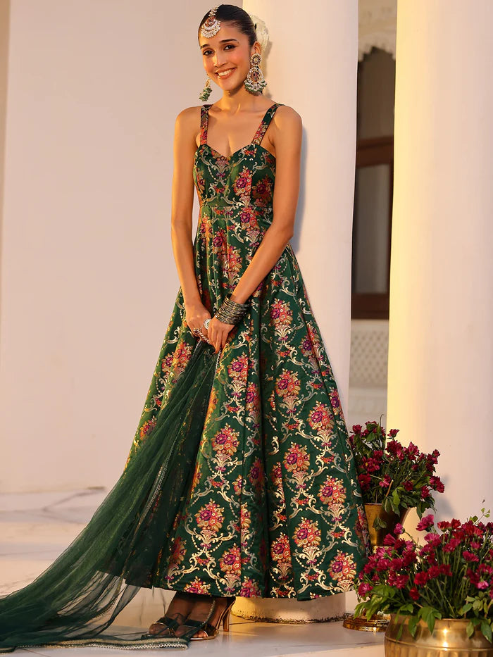 Viyanka Kimkhab Green Anarkali Set