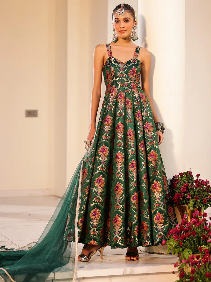 Viyanka Kimkhab Green Anarkali Set