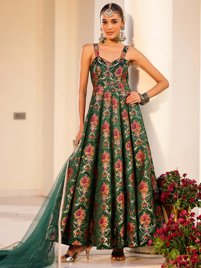 Viyanka Kimkhab Green Anarkali Set