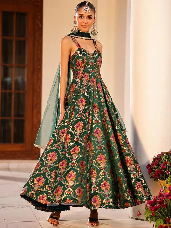 Viyanka Kimkhab Green Anarkali Set