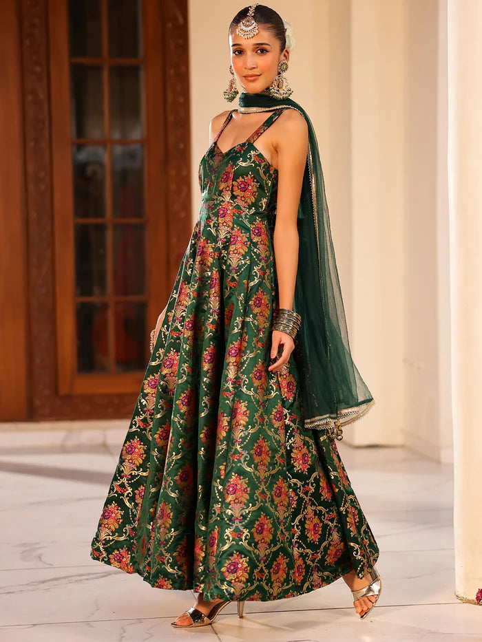 Viyanka Kimkhab Green Anarkali Set
