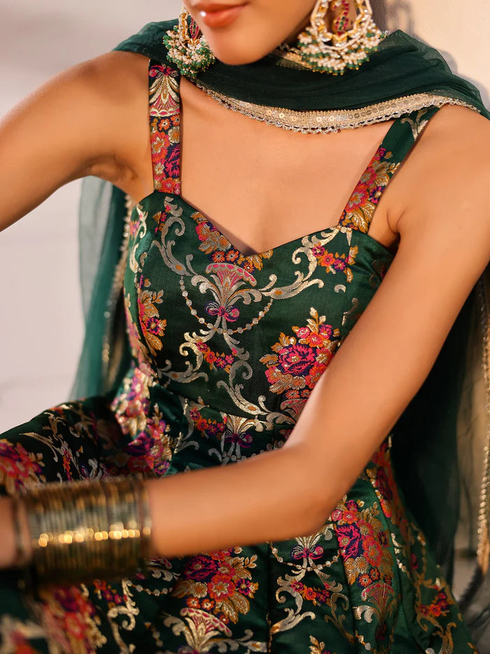 Viyanka Kimkhab Green Anarkali Set