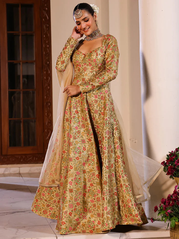 Viyanka Kimkhab Brocade Beige Anarkali