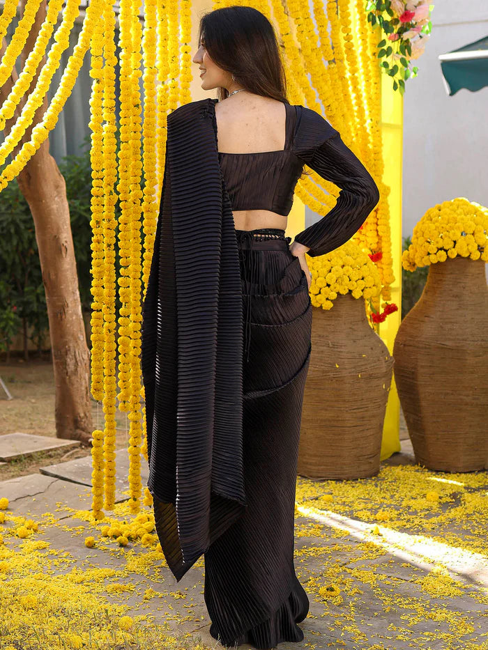 Black Pre-Draped Saree