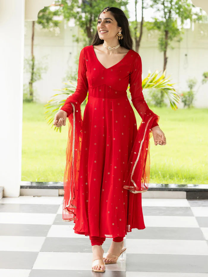 Viyanka Meher Red Georgette Anarkali