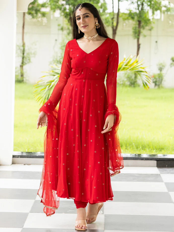 Viyanka Meher Red Georgette Anarkali