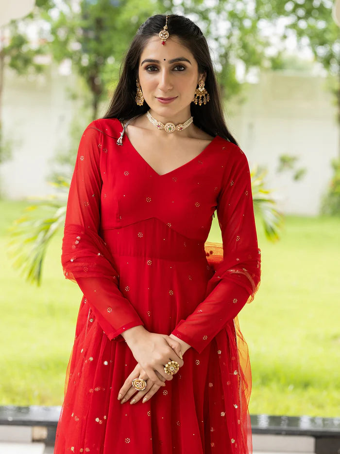 Viyanka Meher Red Georgette Anarkali