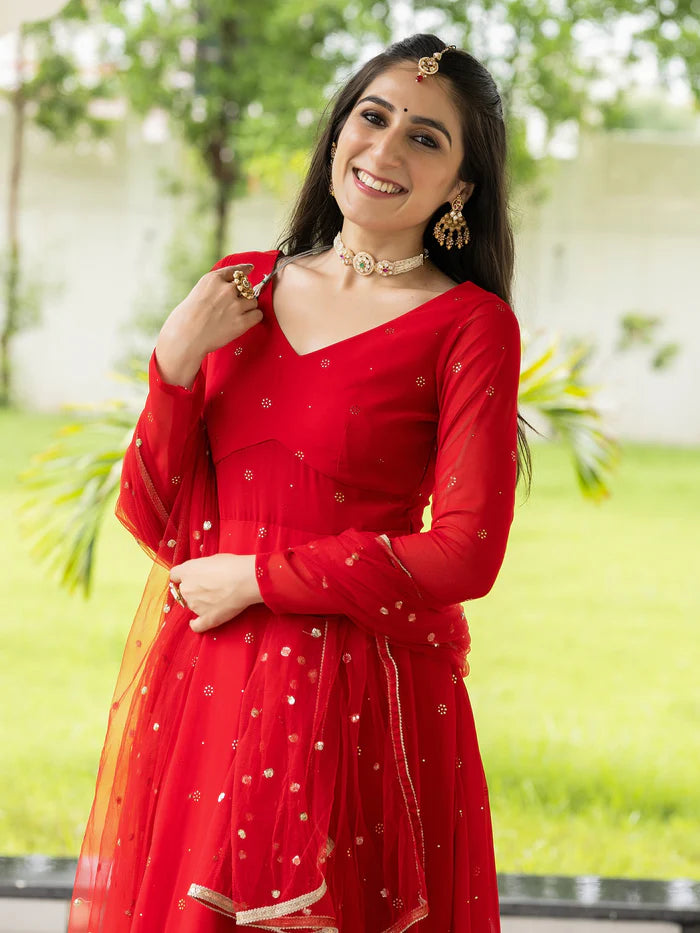 Viyanka Meher Red Georgette Anarkali