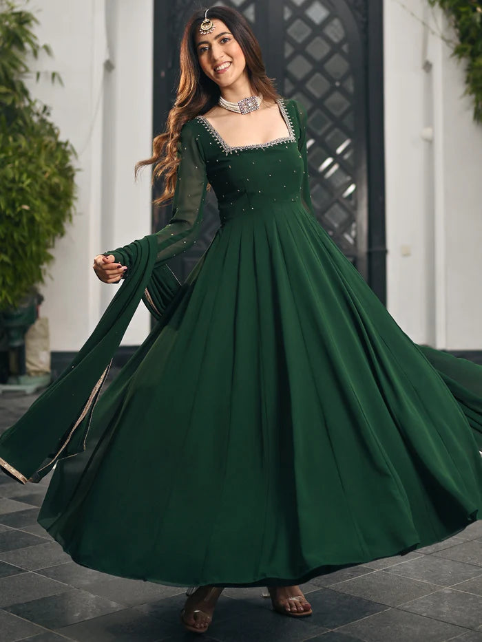 Viyanka Phoolkari Green Anarkali