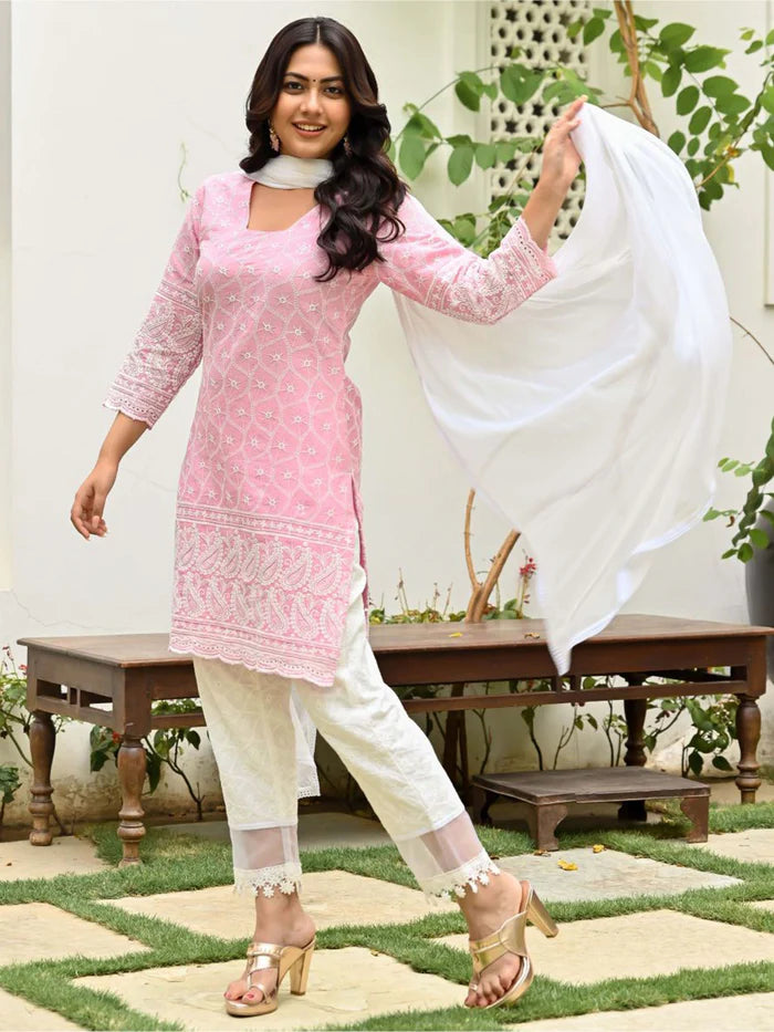 Pink Embroidered Kurta Set