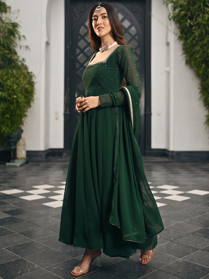 Viyanka Phoolkari Green Anarkali