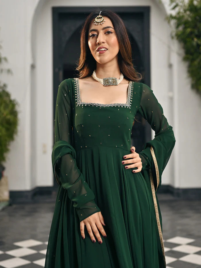 Viyanka Phoolkari Green Anarkali