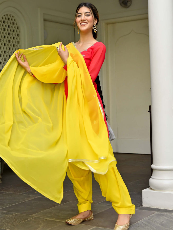 Viyanka Pink and Yellow Kurta Patiala Set