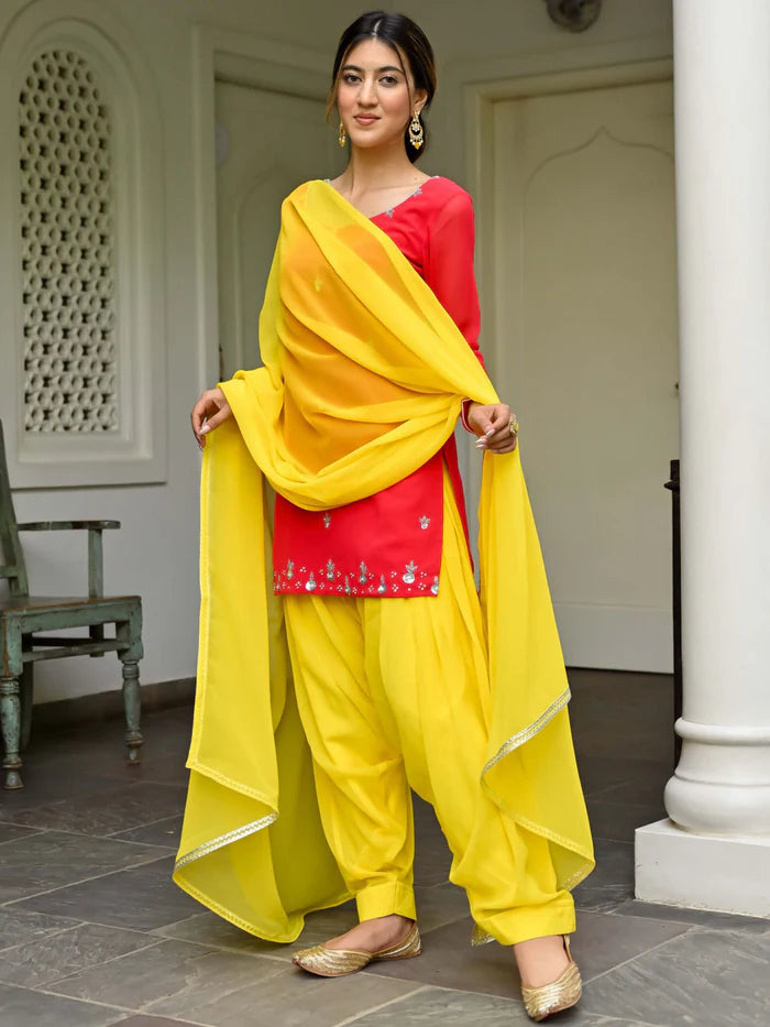 Viyanka Pink and Yellow Kurta Patiala Set