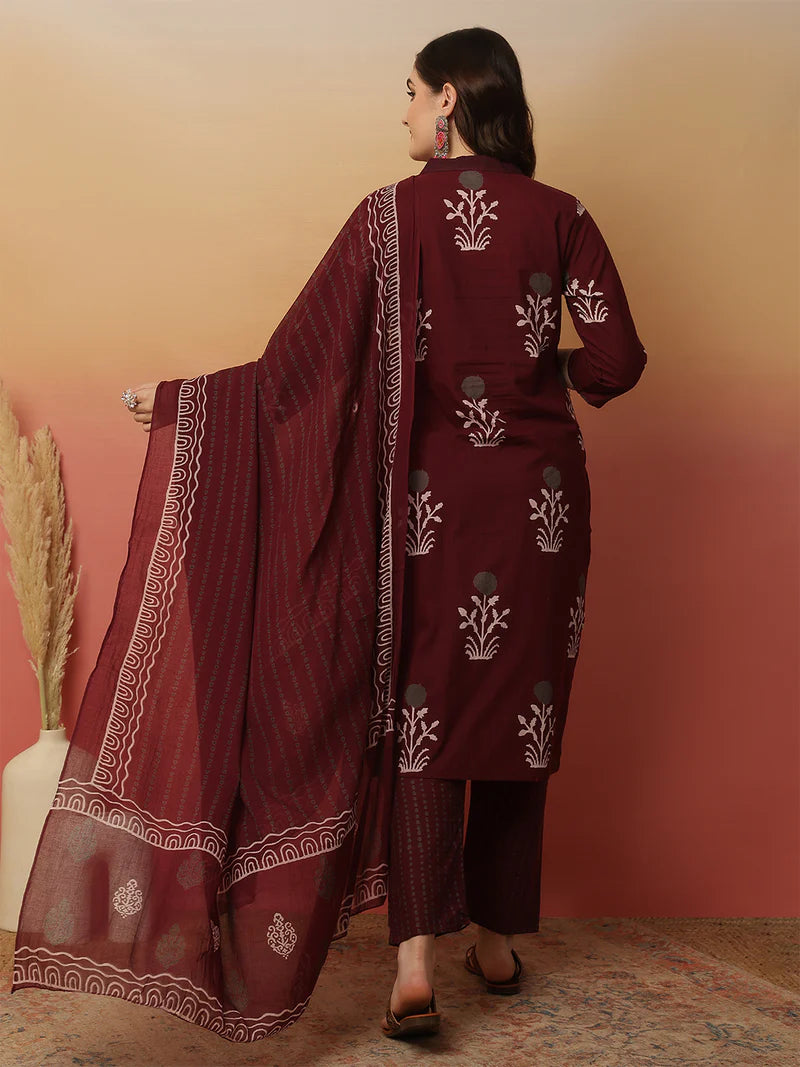 Viyanka Maroon Cotton Printed Kurta Set