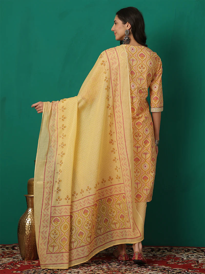 Viyanka Yellow Cotton Printed Kurta Set
