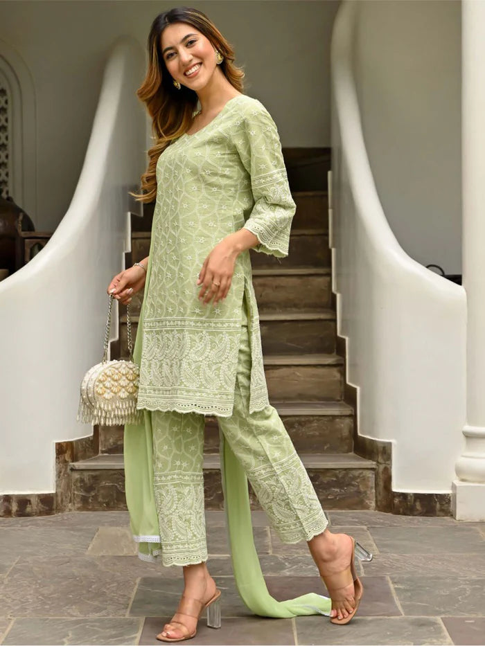 Viyanka Green Embroidered Kurta Set