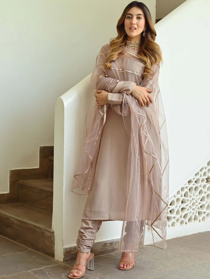Viyanka Beige Silk Kurta Set