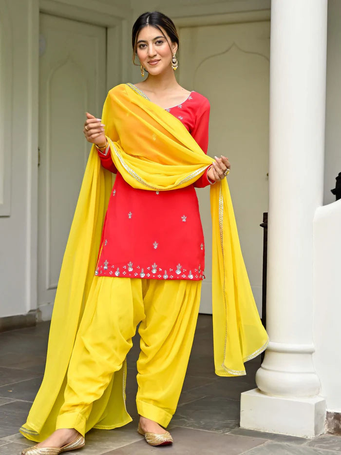 Viyanka Pink and Yellow Kurta Patiala Set