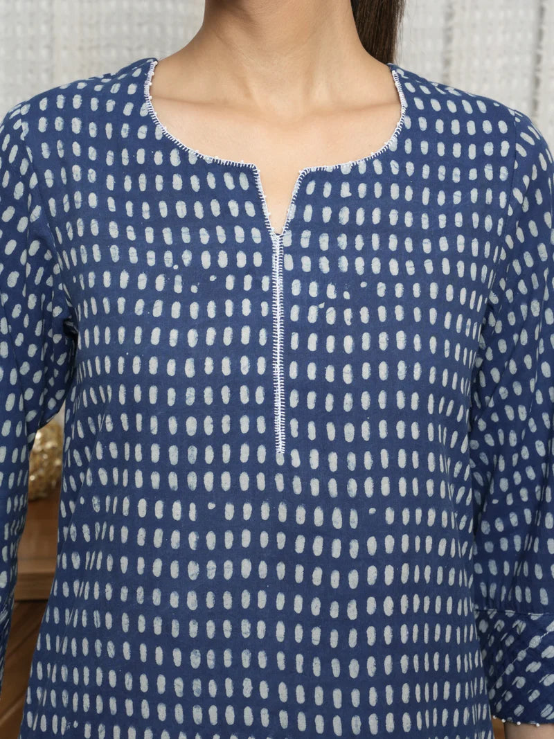Viyanka Indigo Cotton Block Printed Kurta