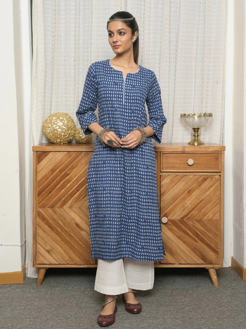 Viyanka Indigo Cotton Block Printed Kurta