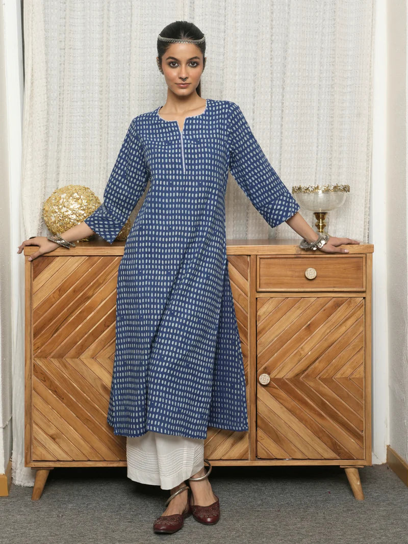 Viyanka Indigo Cotton Block Printed Kurta