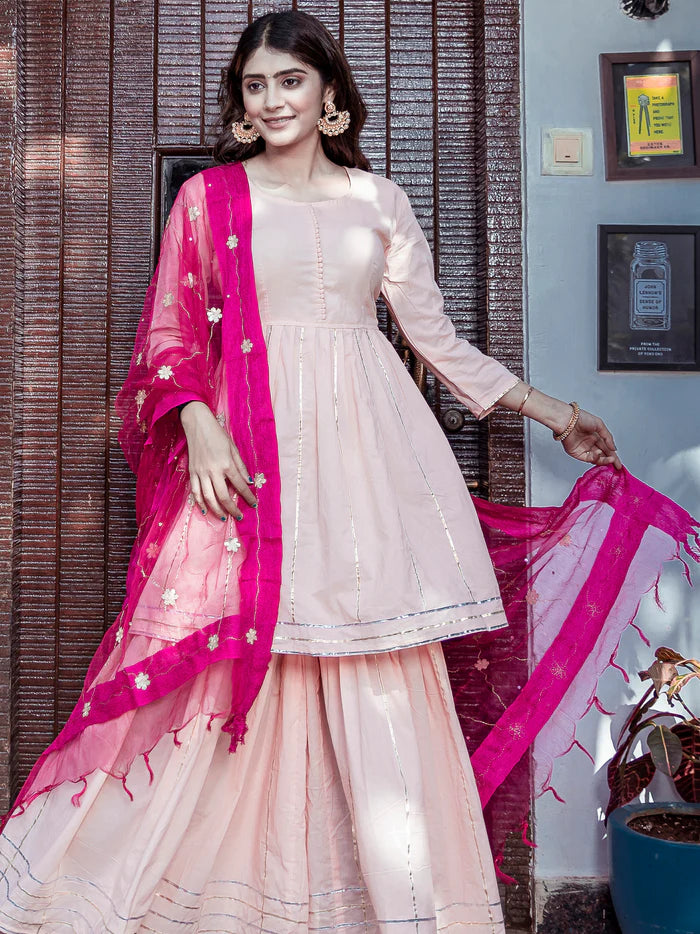 Viyanka Peach Cotton Kurta Sharara Set