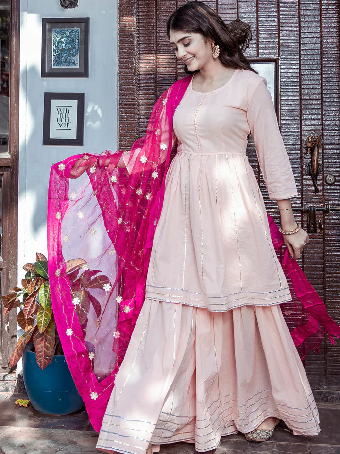 Viyanka Peach Cotton Kurta Sharara Set