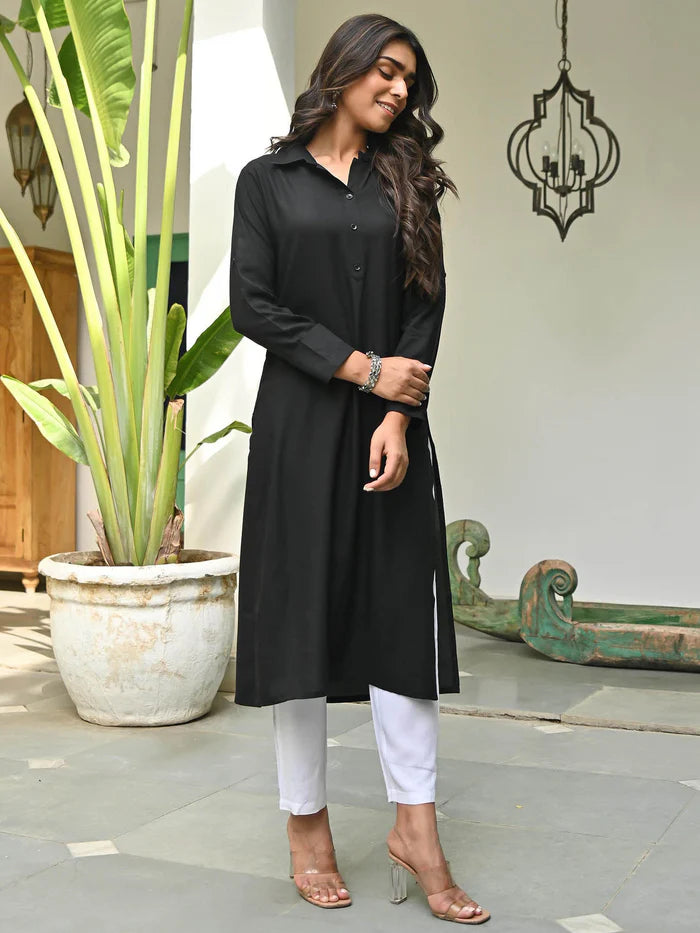 Black Rayon Kurta Set