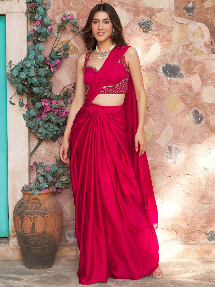 Ruby Pink Draped Saree