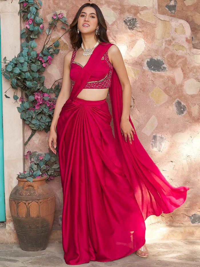 Ruby Pink Draped Saree