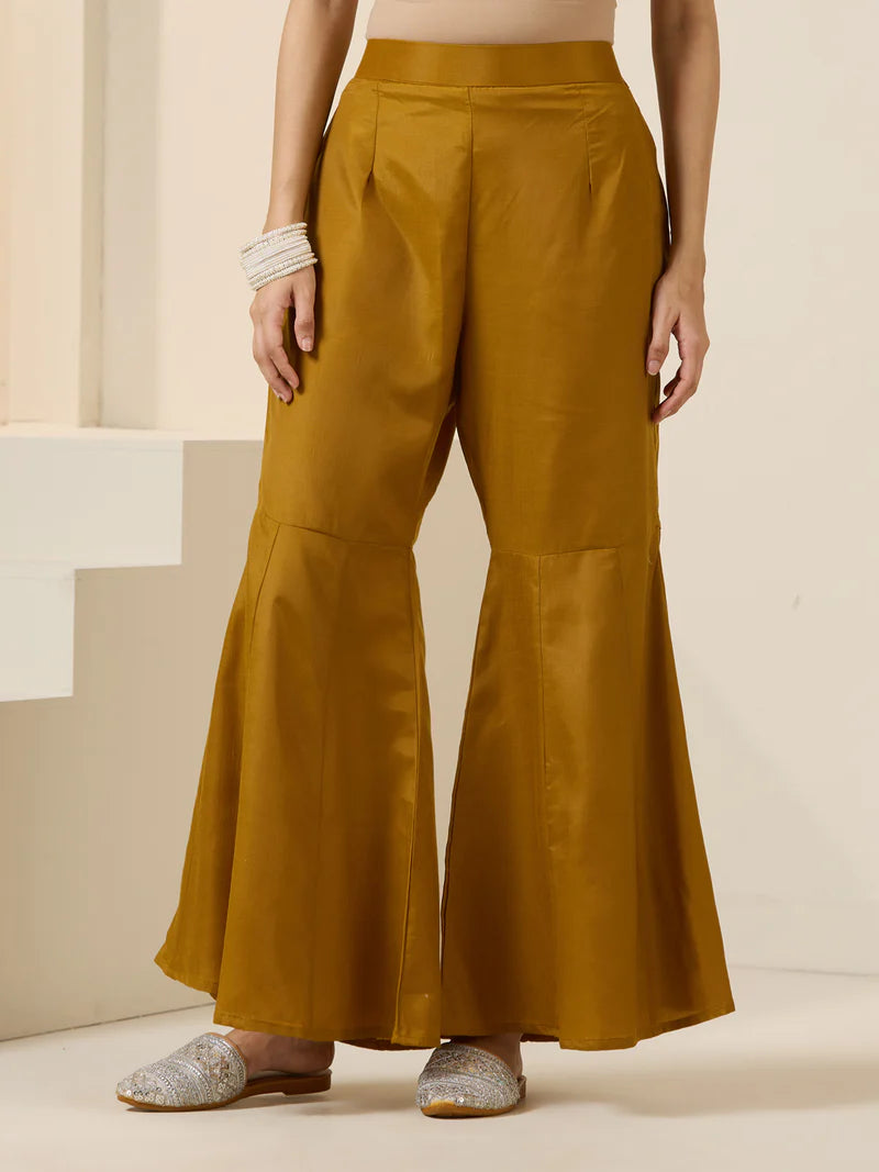 Viyanka Mustard Poly Silk Foil Printed Kurta Set