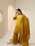 Viyanka Mustard Poly Silk Foil Printed Kurta Set