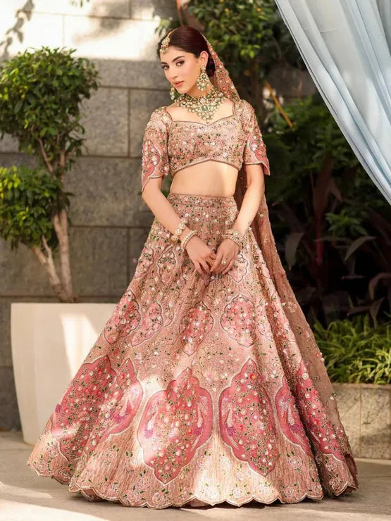 Pink and magenta silk festive lehenga set for women by Viyanka Collections