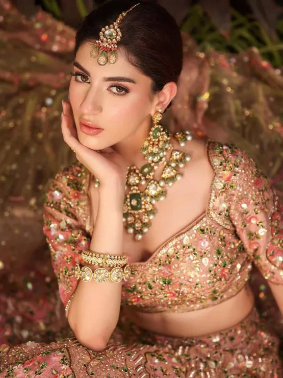 Pink and magenta silk festive lehenga set for women by Viyanka Collections