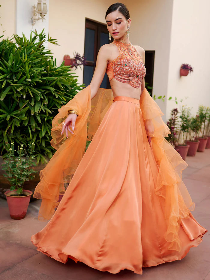 Ambera rust designer lehenga set for women by Viyanka Collections
