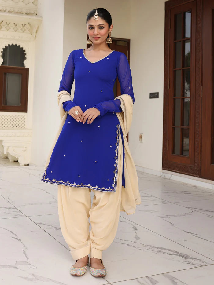 Viyanka Regal Blue Pearl Patiala Ensemble