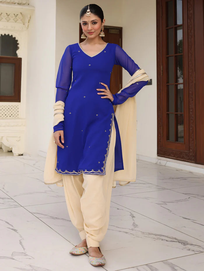 Viyanka Regal Blue Pearl Patiala Ensemble