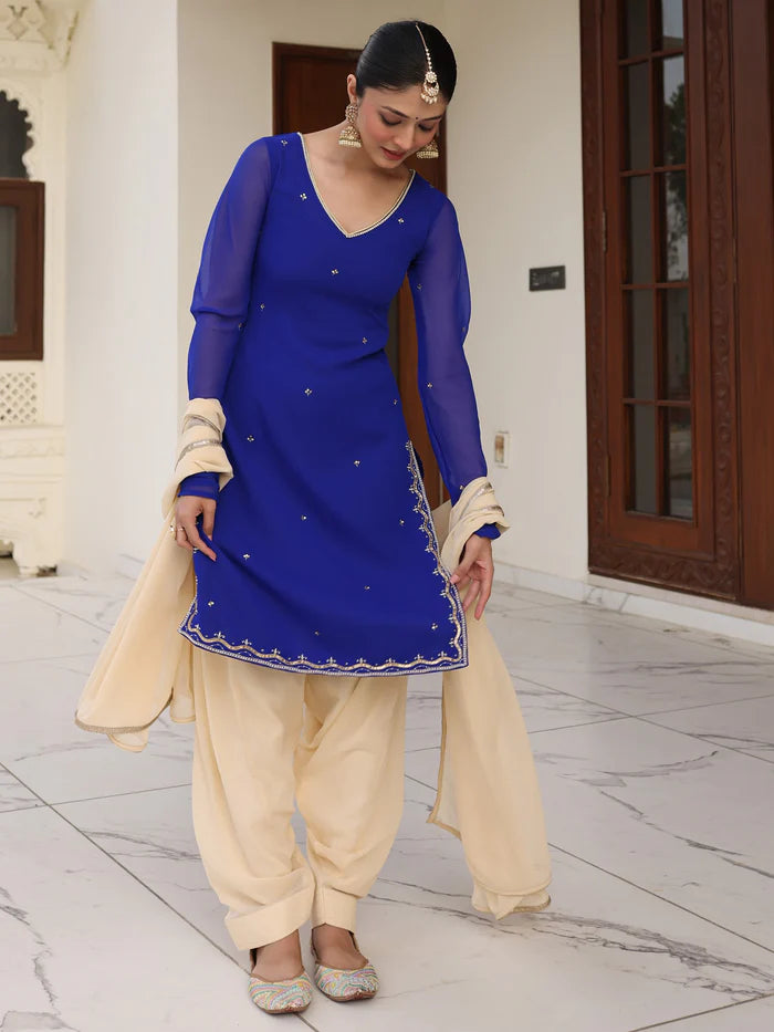 Viyanka Regal Blue Pearl Patiala Ensemble