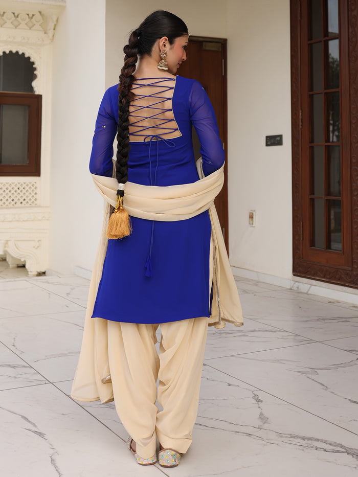 Viyanka Regal Blue Pearl Patiala Ensemble