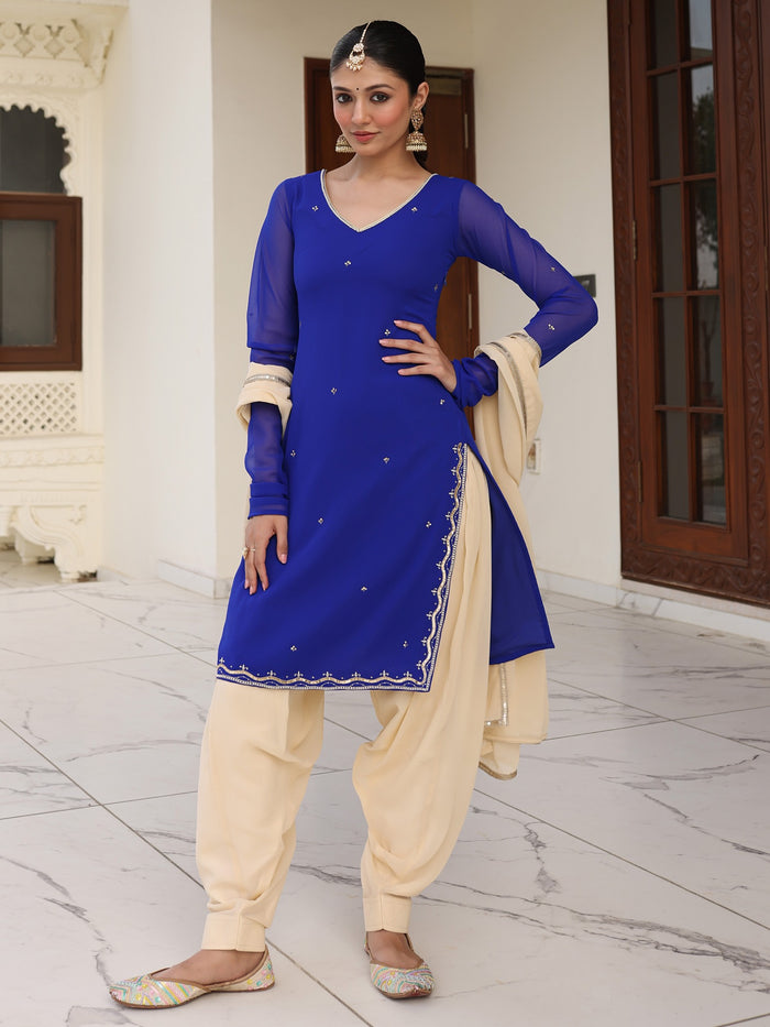 Viyanka Regal Blue Pearl Patiala Ensemble