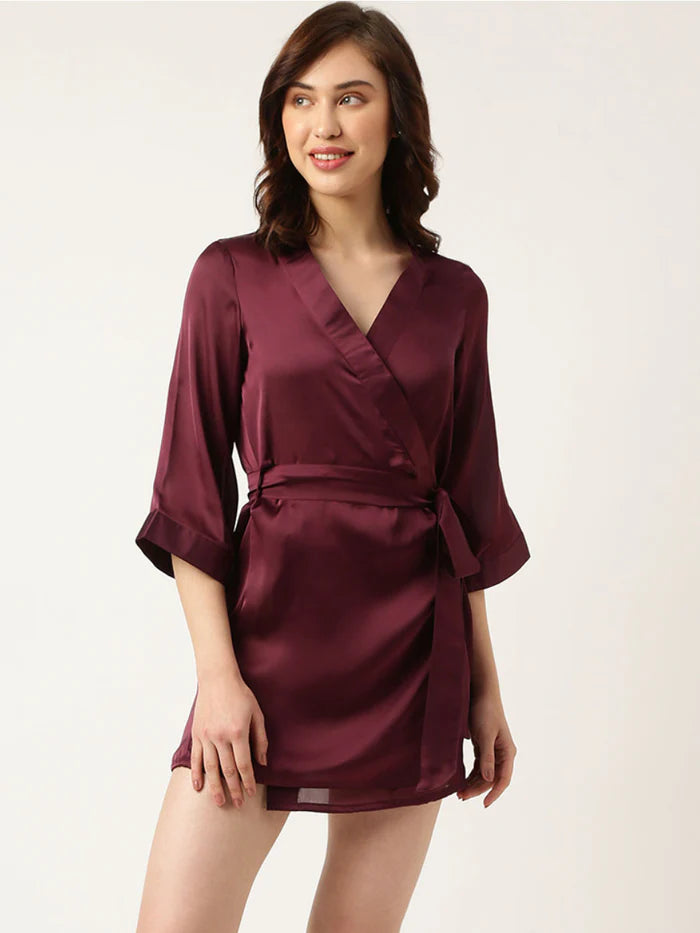 Bride embroidered purple silk robe for women by Viyanka