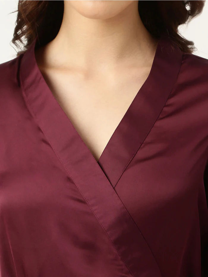 Bride embroidered purple silk robe for women by Viyanka