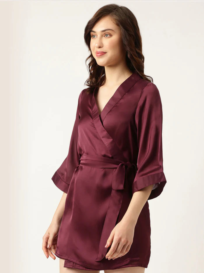 Bride embroidered purple silk robe for women by Viyanka