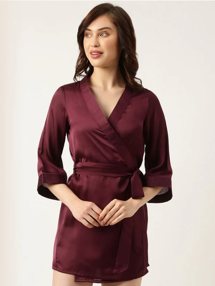 Bride embroidered purple silk robe for women by Viyanka