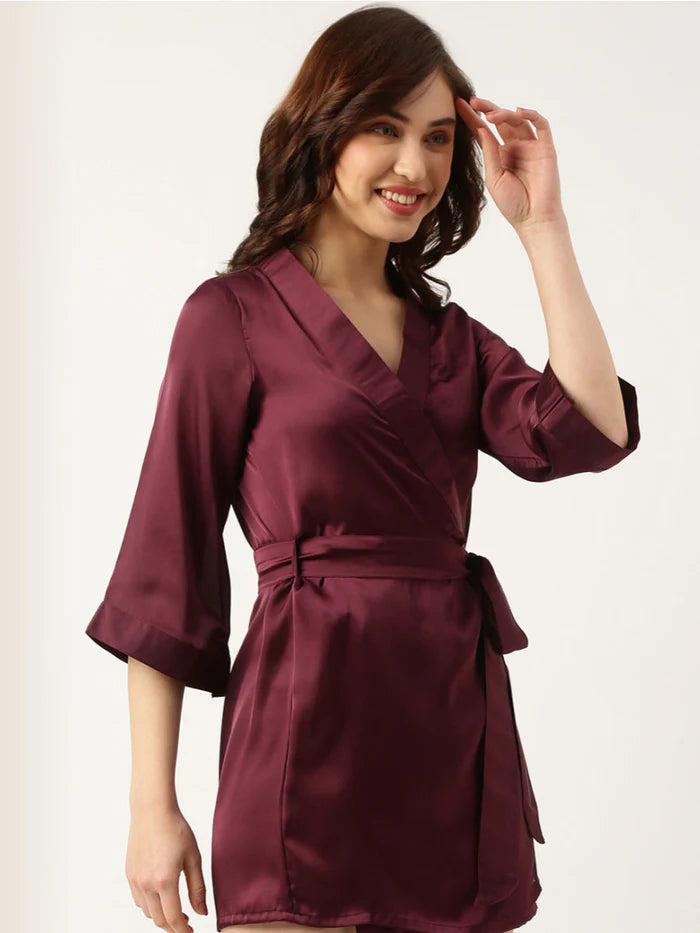 Bride embroidered purple silk robe for women by Viyanka