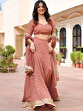 Brown georgette festive lehenga set for women by Viyanka Collections
