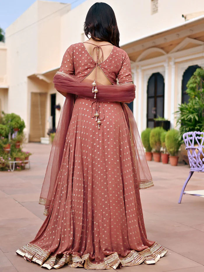 Brown georgette festive lehenga set for women by Viyanka Collections
