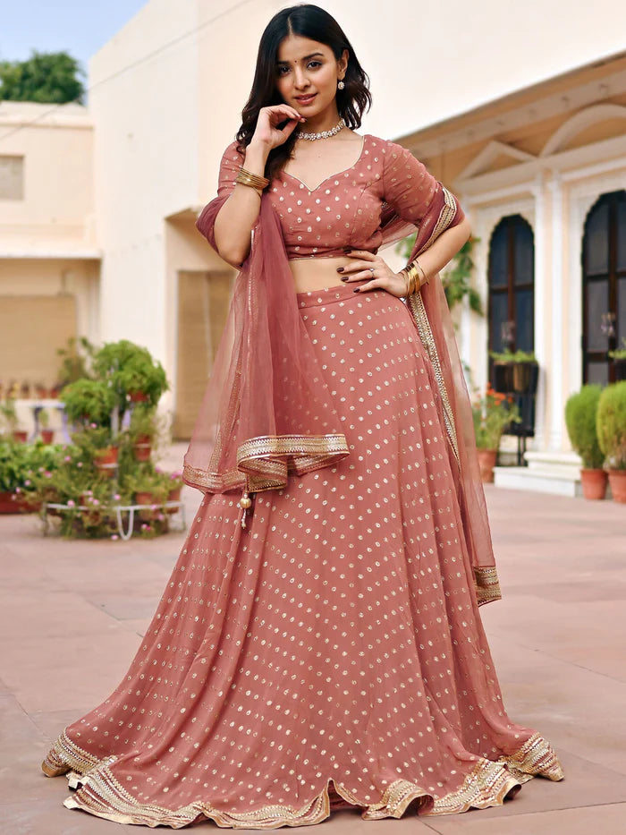 Brown georgette festive lehenga set for women by Viyanka Collections
